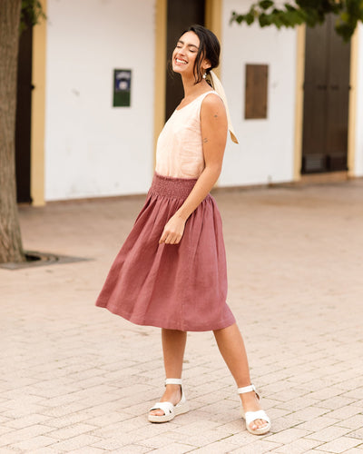 Linen midi skirt VARENNA in plum - MagicLinen