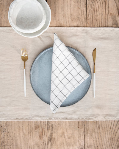 Charcoal grid linen napkin set of 2 - MagicLinen