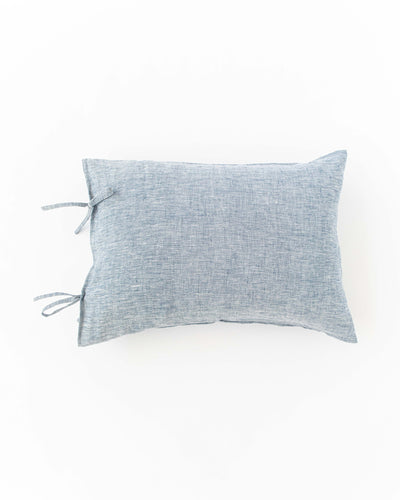 Linen pillowcase with ties in Blue melange - MagicLinen
