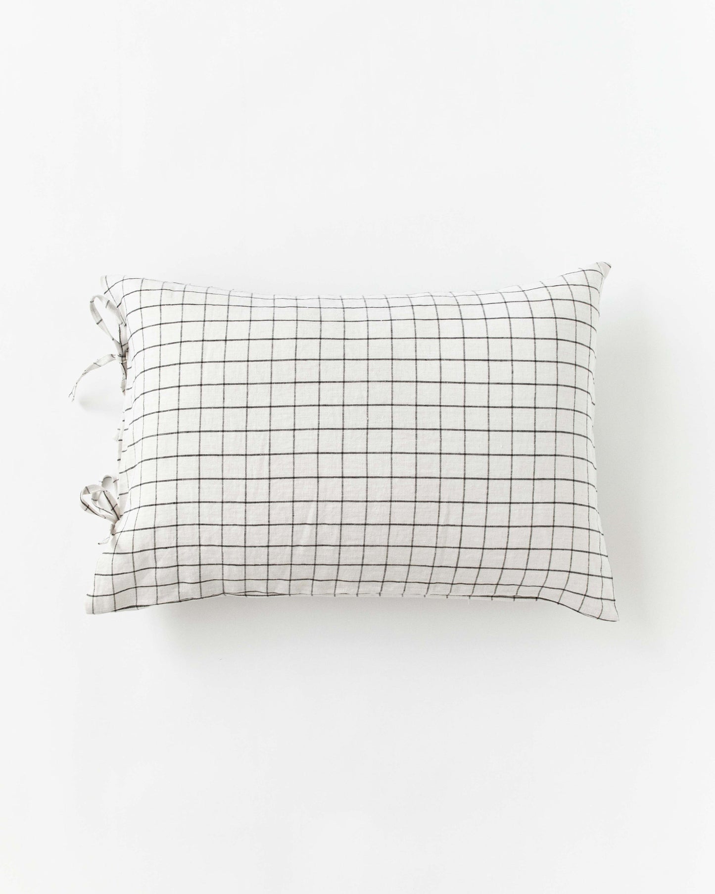 Linen pillowcase with ties in Charcoal grid - MagicLinen