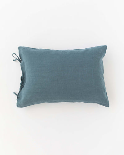 Linen pillowcase with ties in Gray blue - MagicLinen