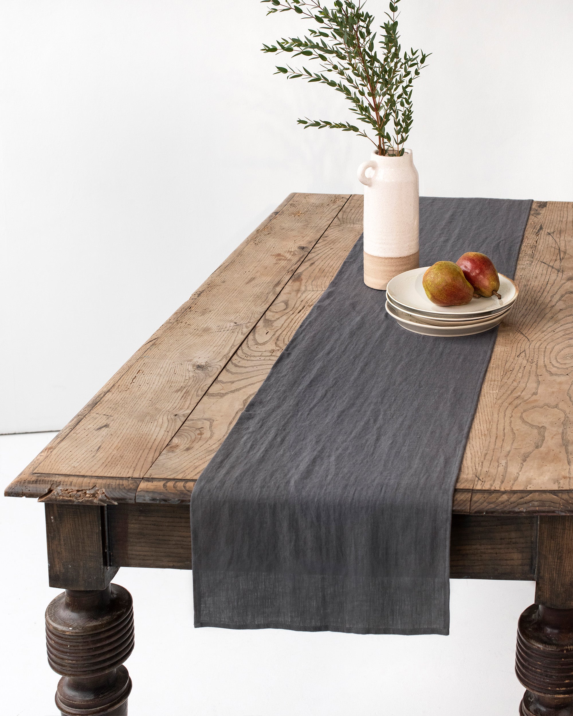 Stone Washed Linen Table Runner in Charcoal gray | MagicLinen