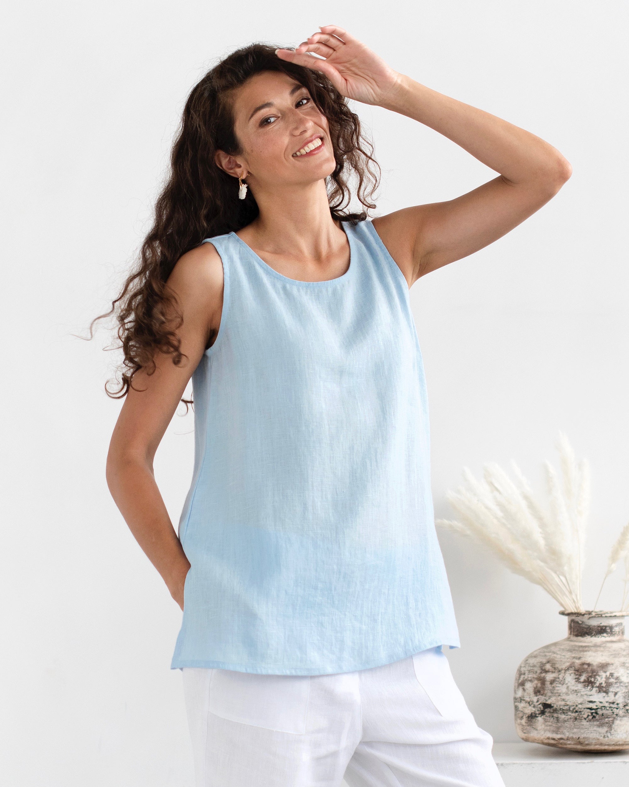 Linen tank top CASSIS in light blue