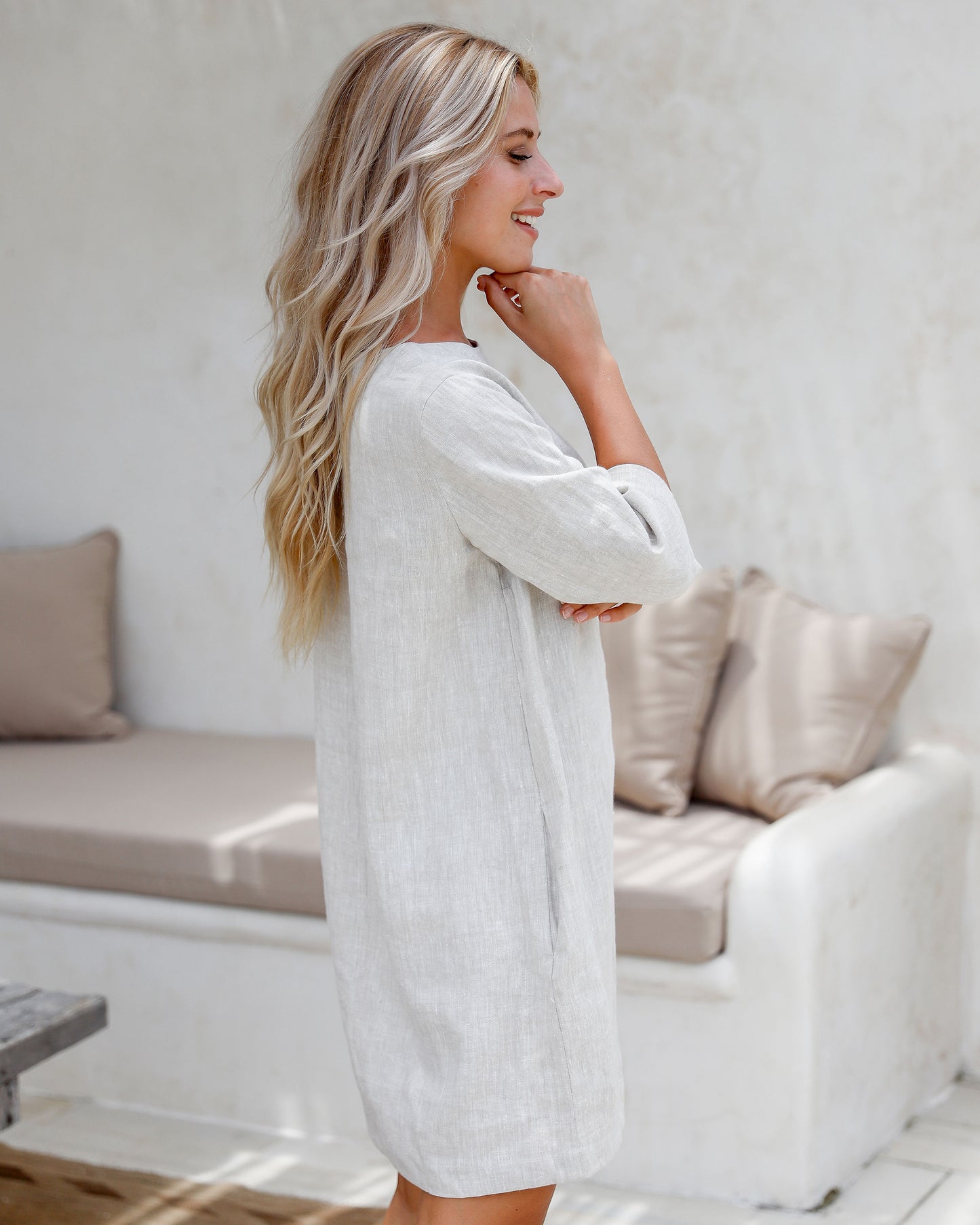 Linen tunic dress LASTRES in Natural melange - MagicLinen