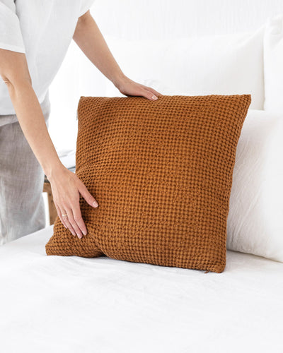 Waffle throw pillow cover in Cinnamon - MagicLinen