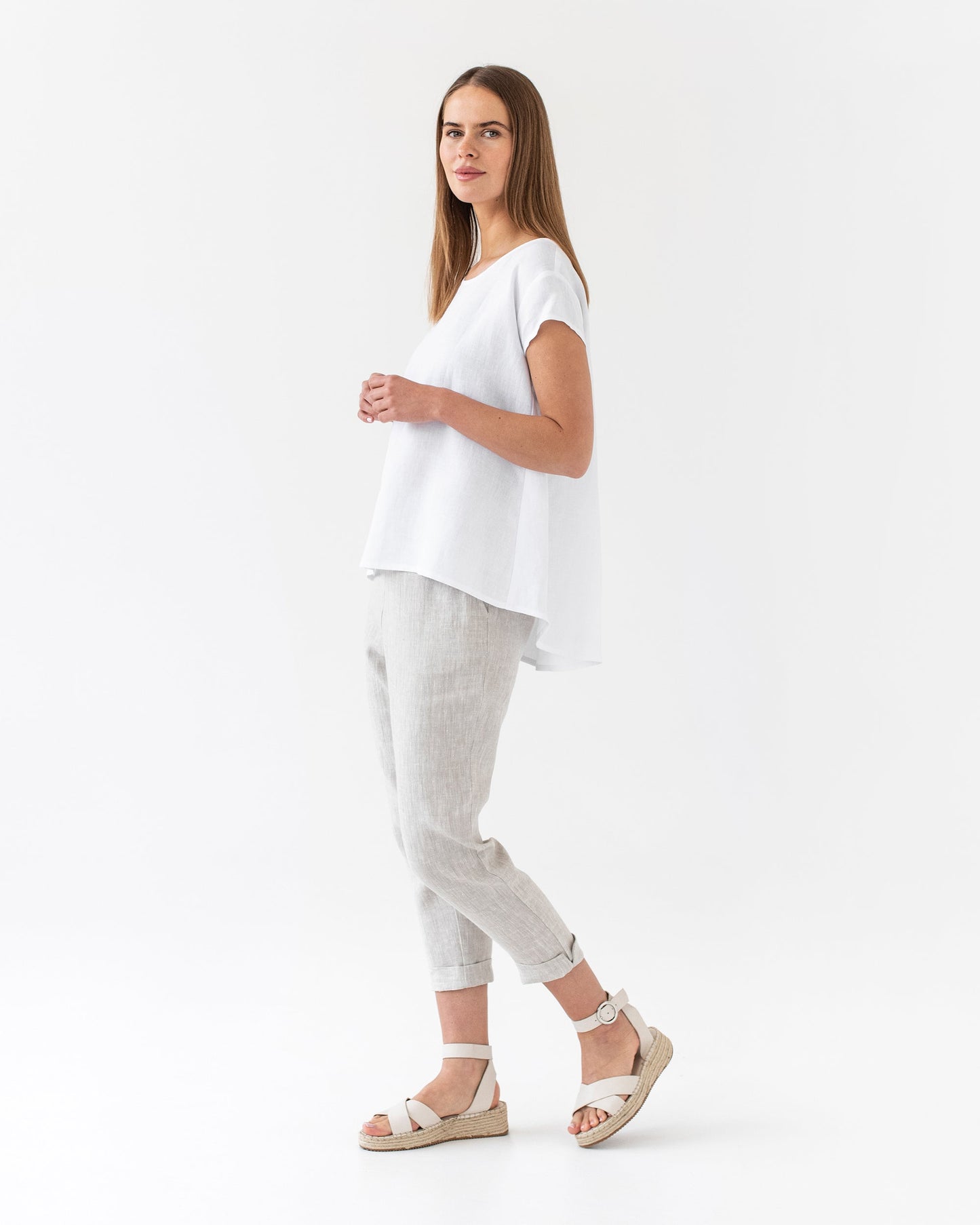 Loose fit linen top TAHOE in white - MagicLinen