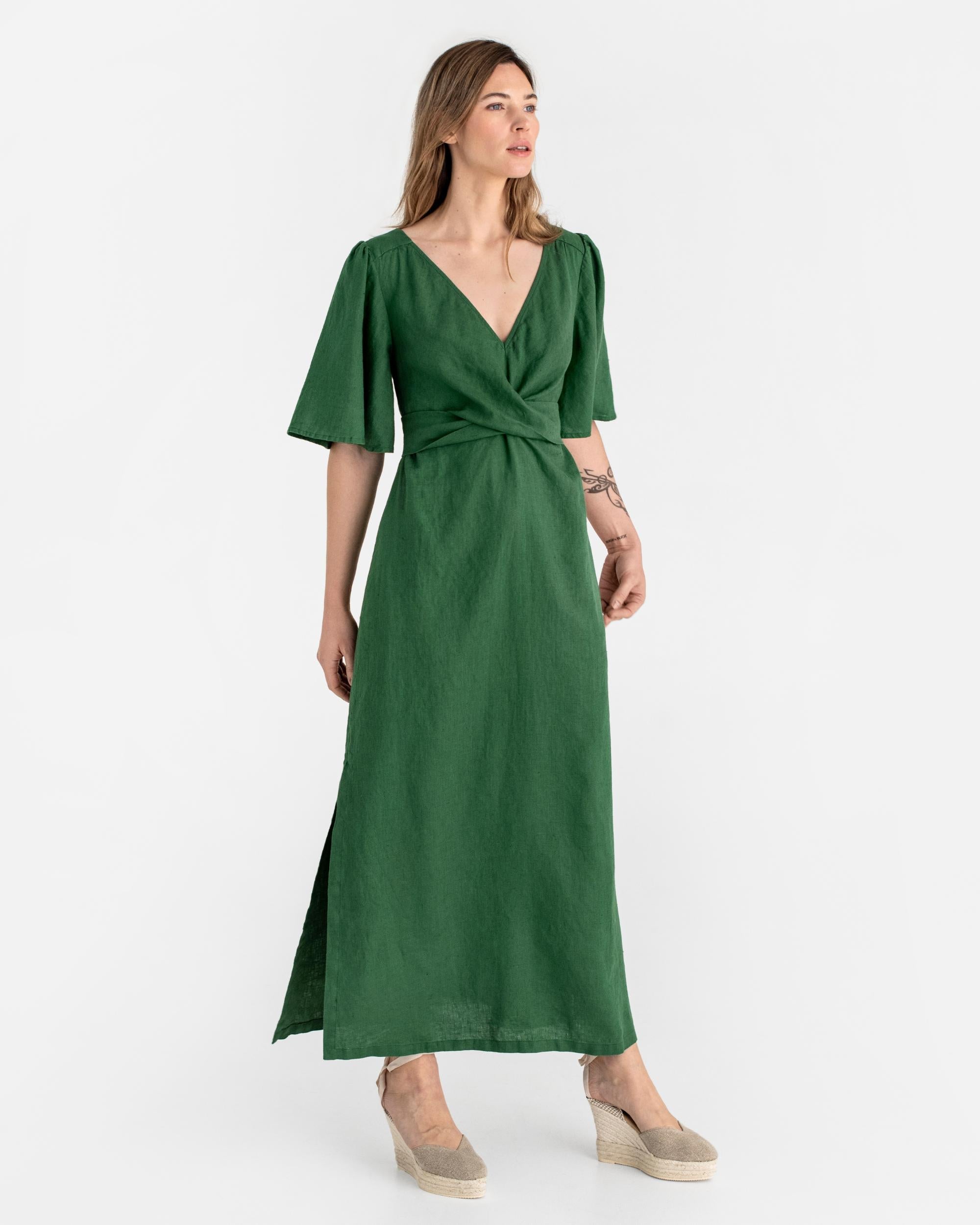 Maxi Linen Dress Agra in Green | MagicLinen L Maxi Linen Dress Agra in Green | MagicLinen L