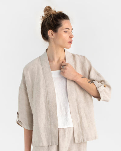 Linen kimono jacket BANOS in Natural melange - MagicLinen modelBoxOn