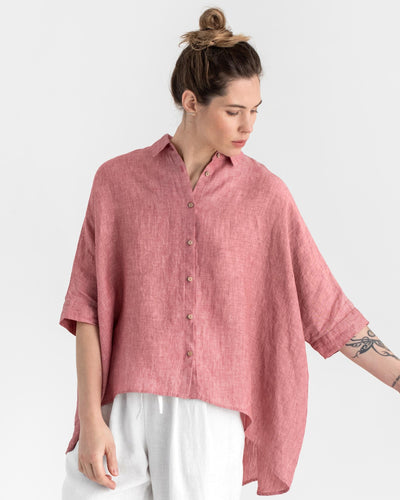 Lightweight linen shirt HANA in Cranberry - MagicLinen modelBoxOn