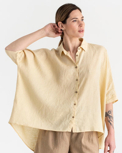 Lightweight linen shirt HANA in Cream - MagicLinen modelBoxOn