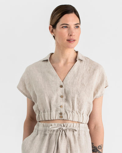 Linen crop top HAVASU in Natural melange - MagicLinen modelBoxOn