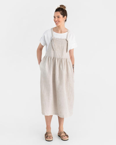 Pinafore linen dress MONTANA in Natural melange - MagicLinen modelBoxOn