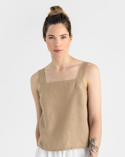 Linen tank top OLINDA in Wheat - MagicLinen modelBoxOn