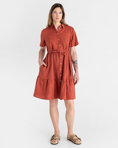 Tiered linen dress PETRA in Clay - MagicLinen modelBoxOn