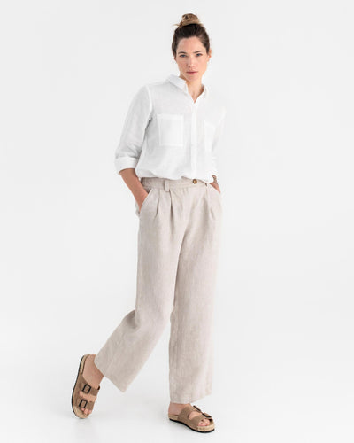 Wide leg linen pants ROME in Natural melange - MagicLinen modelBoxOn