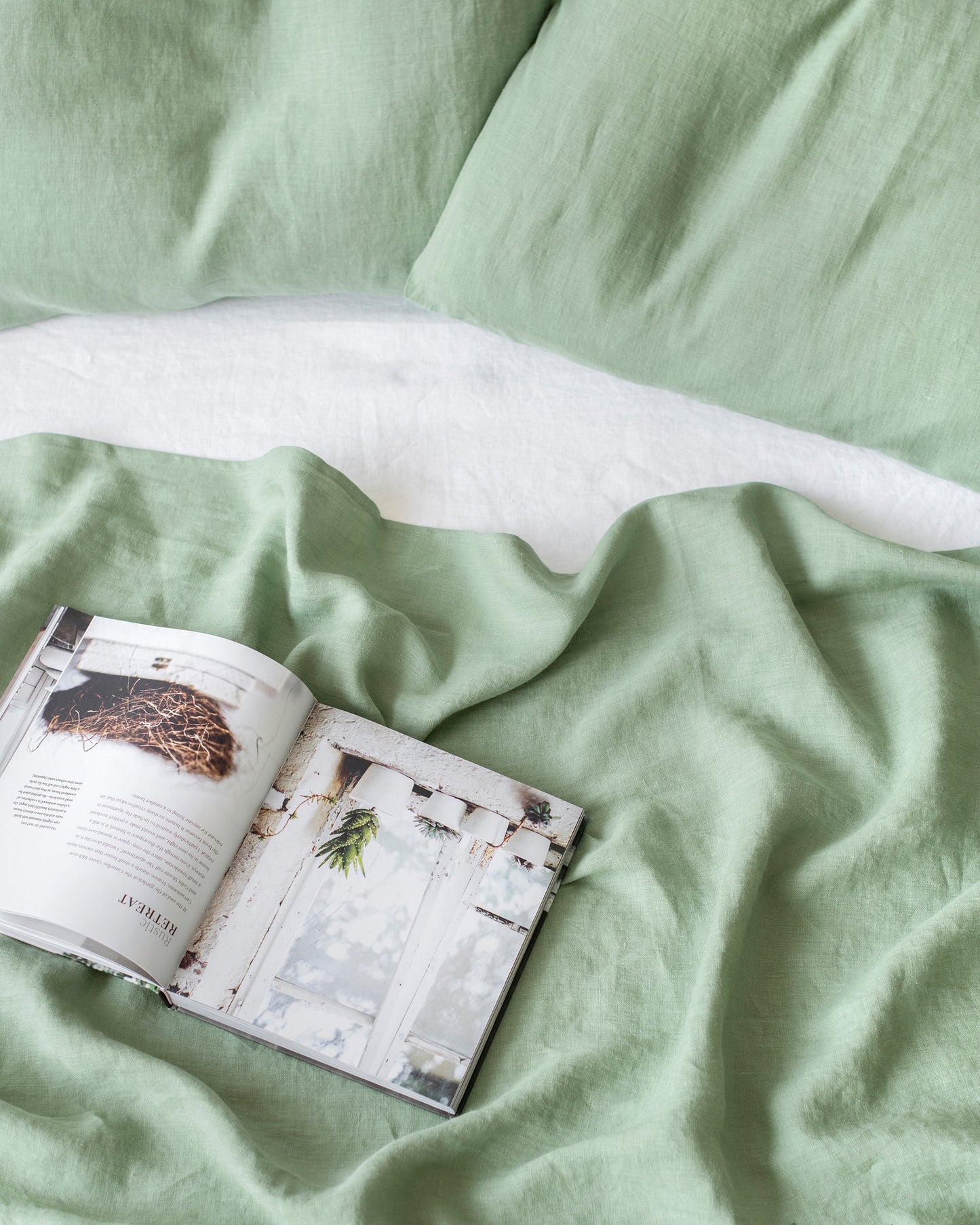 Custom size Matcha green linen flat sheet - MagicLinen