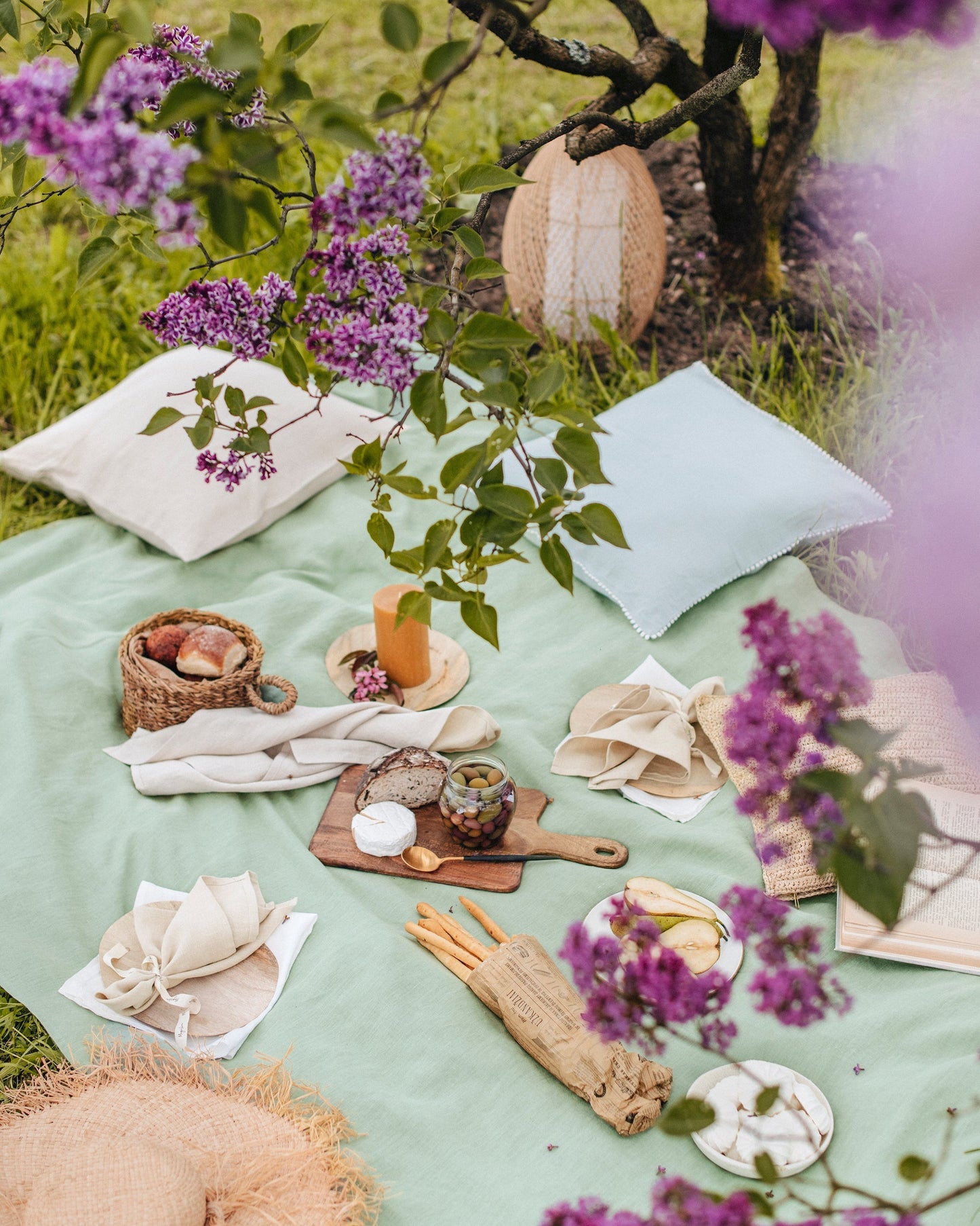 Custom size Matcha green linen tablecloth - MagicLinen