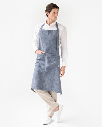 Men's linen apron in denim pattern | MagicLinen