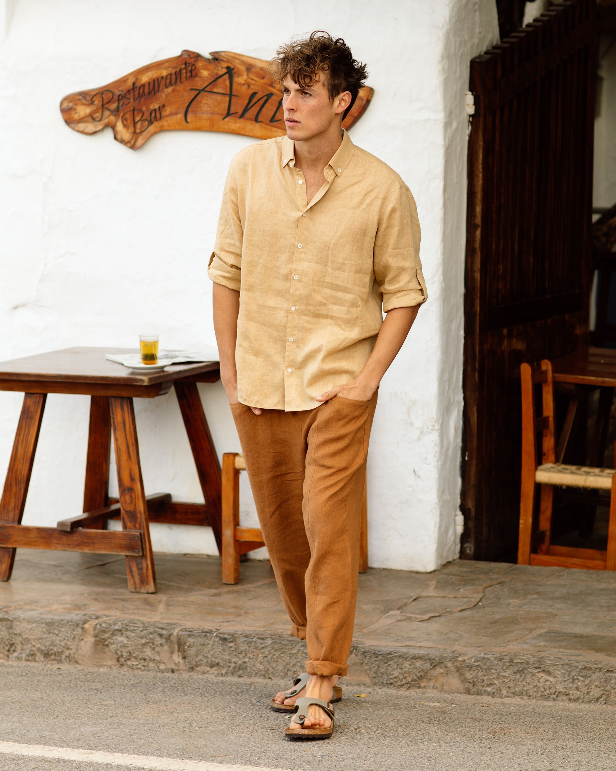 Men's linen pants TRUCKEE in cinnamon