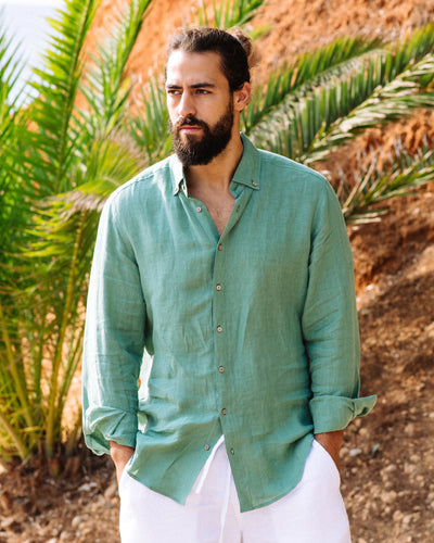 Men's linen shirt NEVADA in Matcha green - MagicLinen