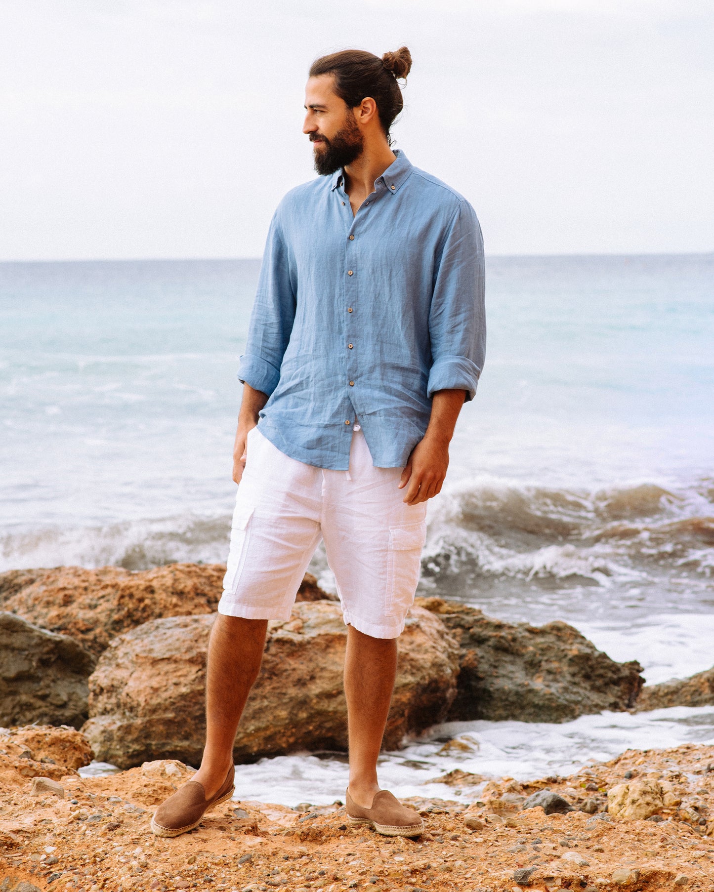 Men's linen shirt NEVADA in Ocean blue - MagicLinen