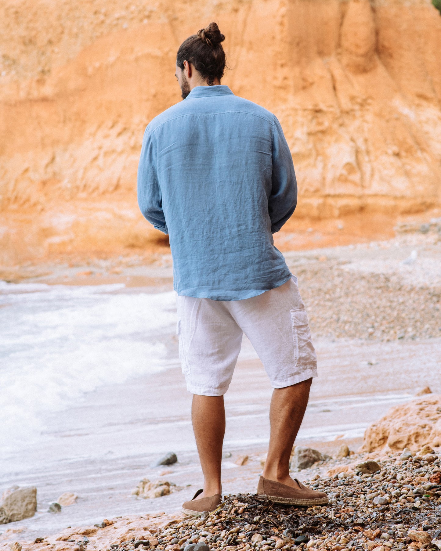 Men's linen shirt NEVADA in Ocean blue - MagicLinen