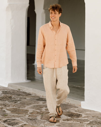 Men's linen shirt NEVADA in peach - MagicLinen