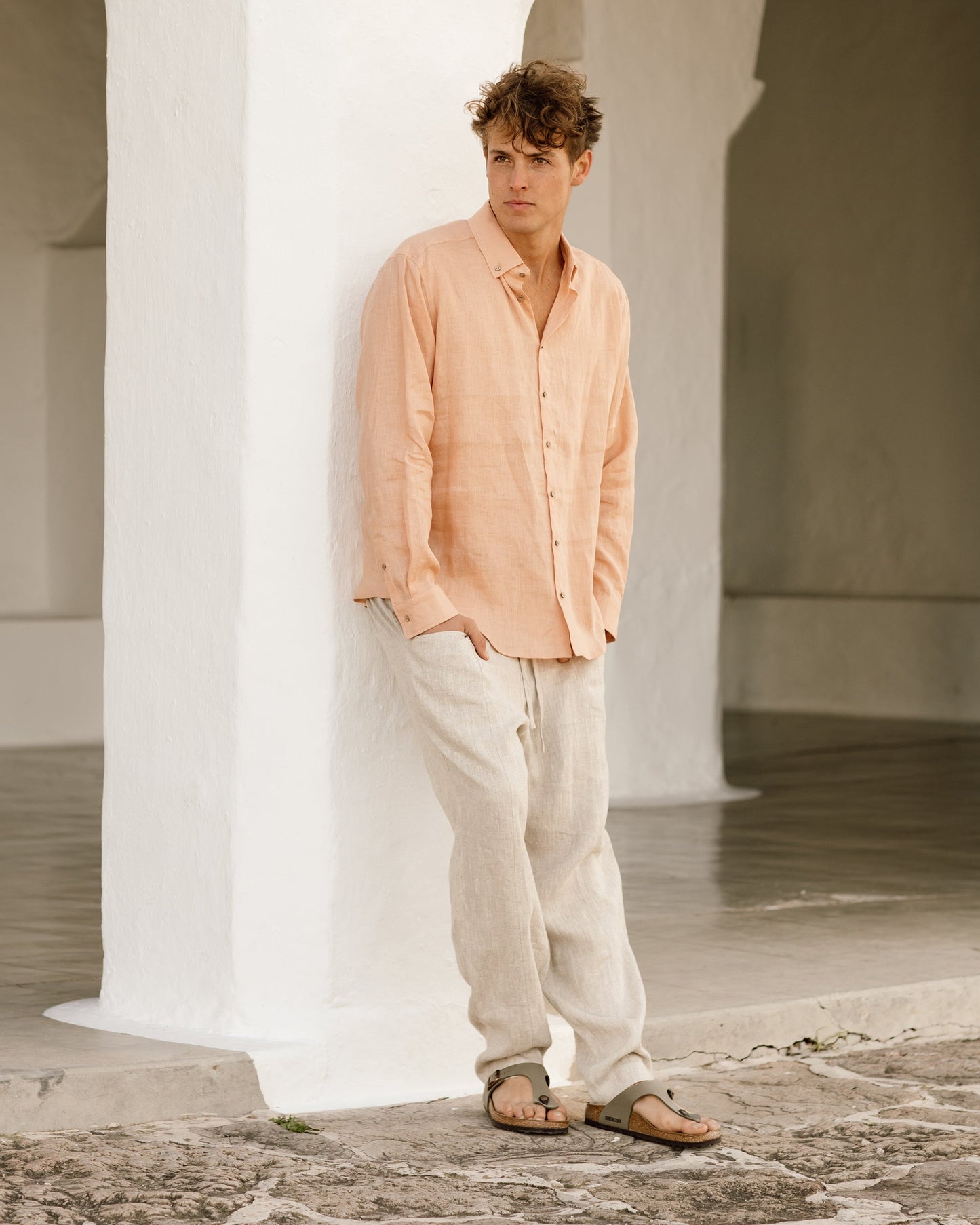 Men's linen shirt NEVADA in peach - MagicLinen