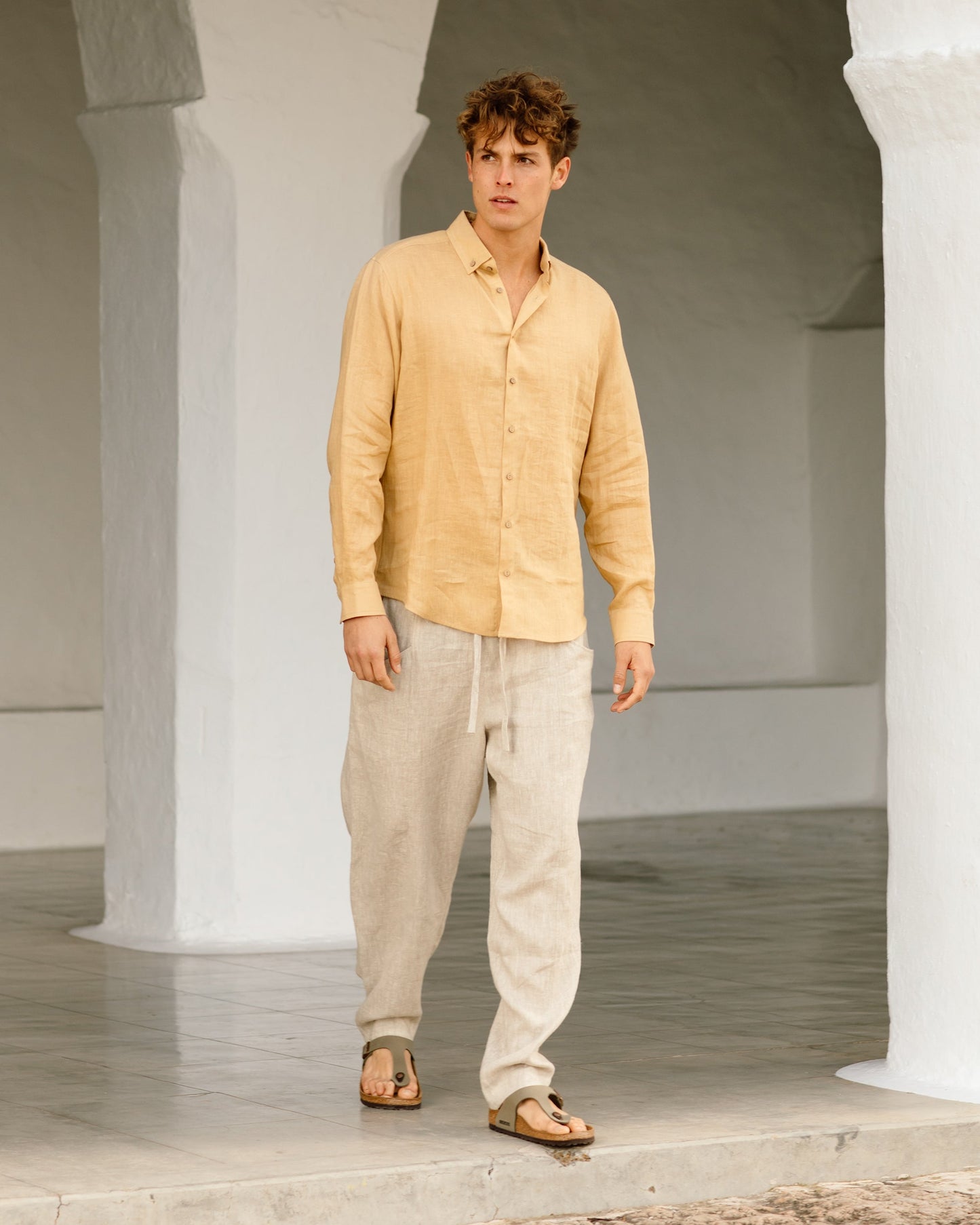 Men's linen shirt NEVADA in sandy beige - MagicLinen