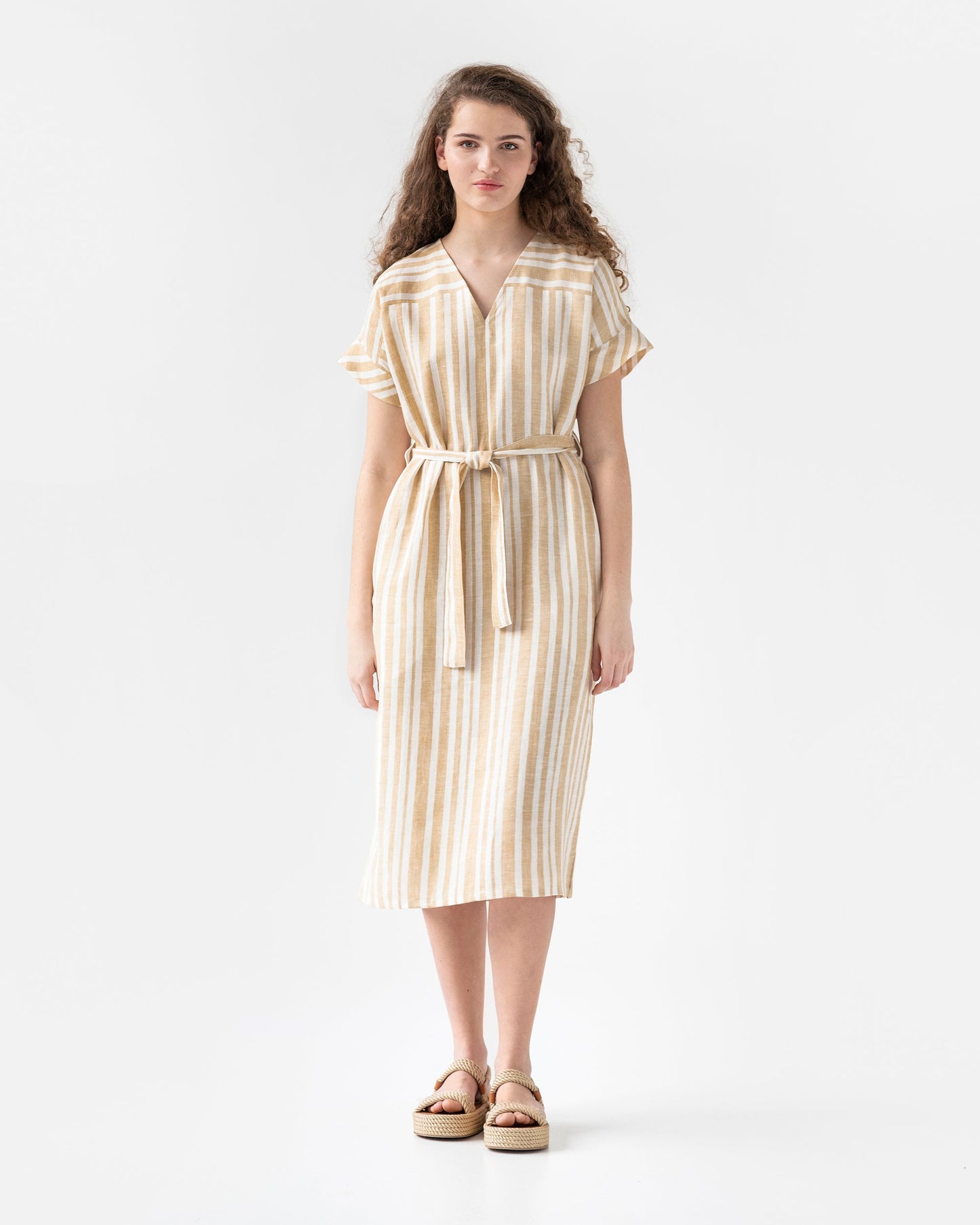 Midi striped linen dress RIBE - MagicLinen