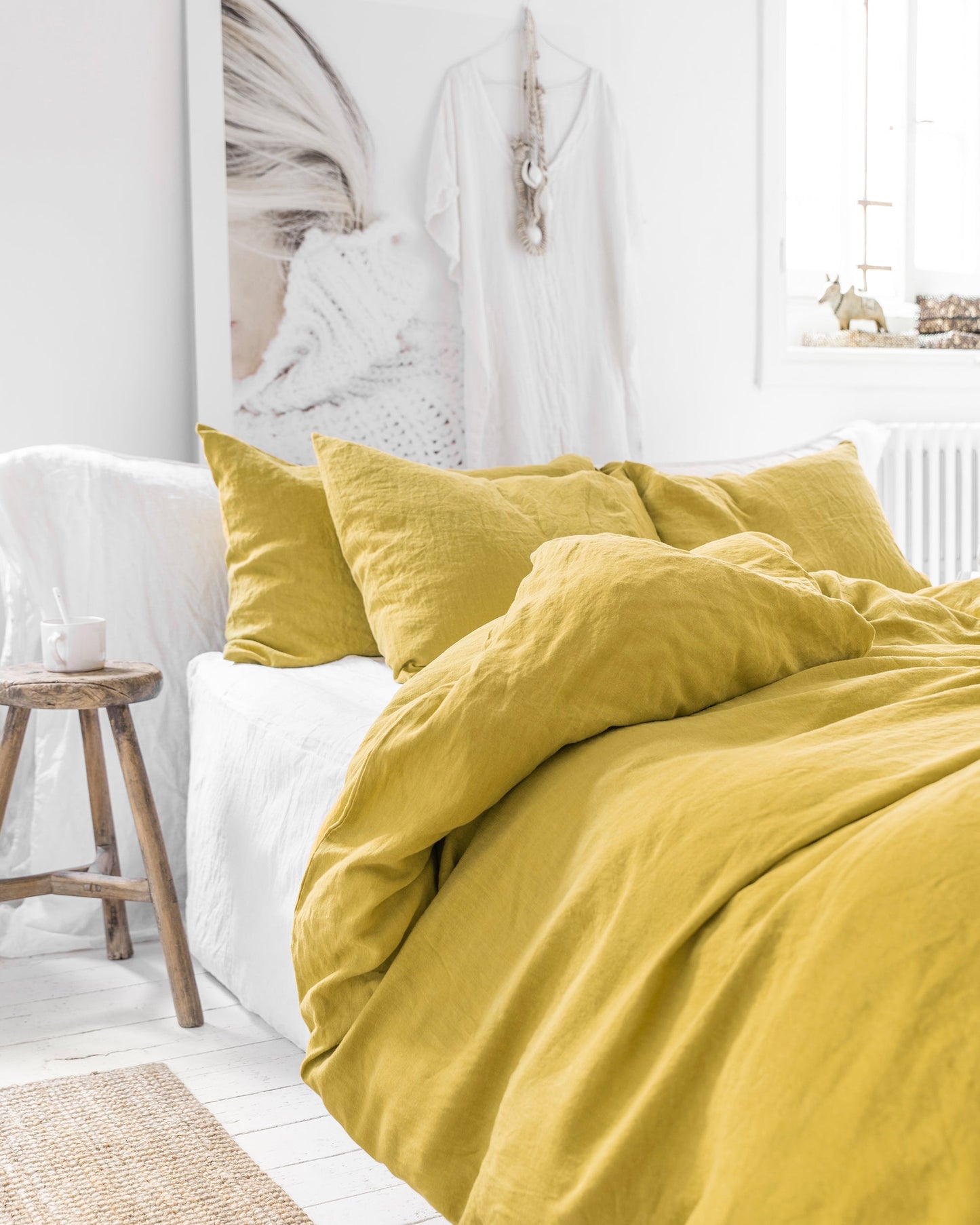 Moss yellow linen duvet cover - MagicLinen