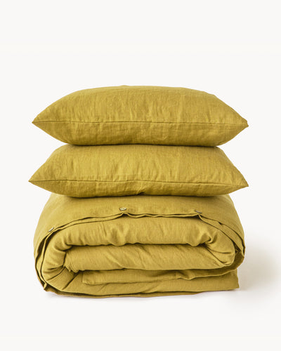 Moss yellow linen duvet cover set (3 pcs) - MagicLinen