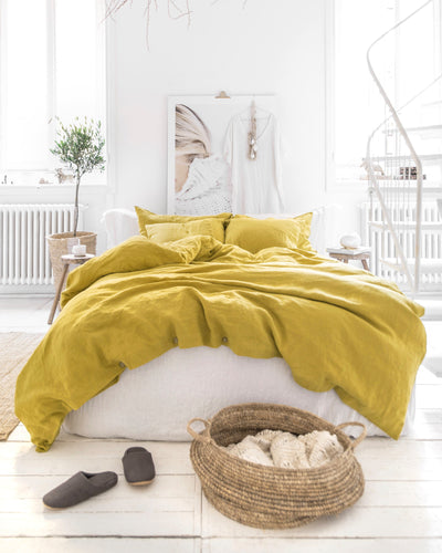 Moss yellow linen duvet cover set (3 pcs) - MagicLinen