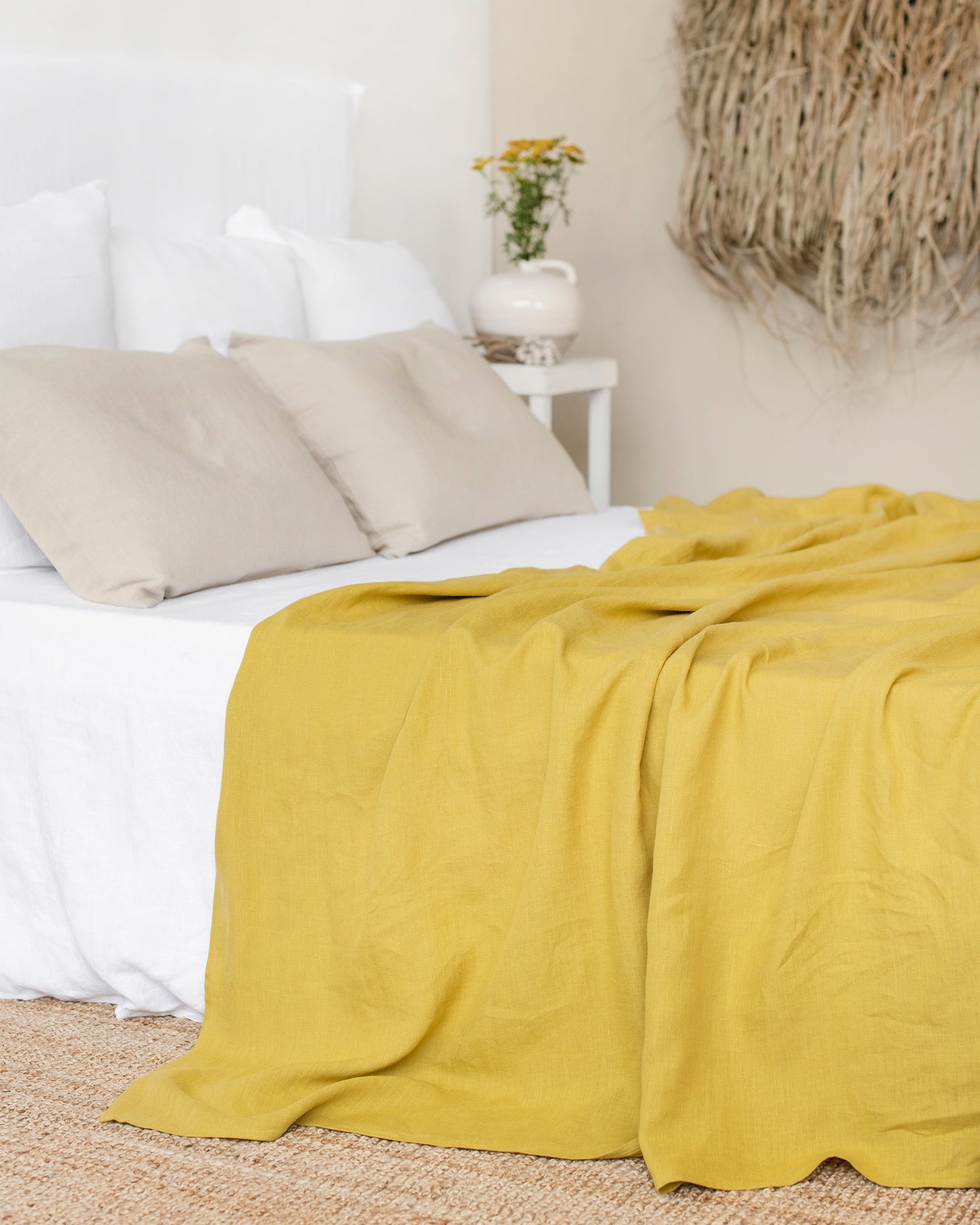 Custom size Moss yellow linen flat sheet - MagicLinen