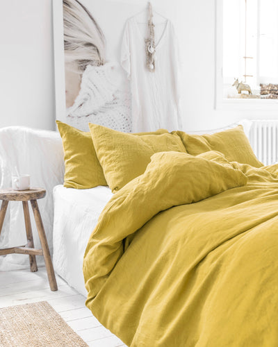 Moss yellow linen pillowcase - MagicLinen