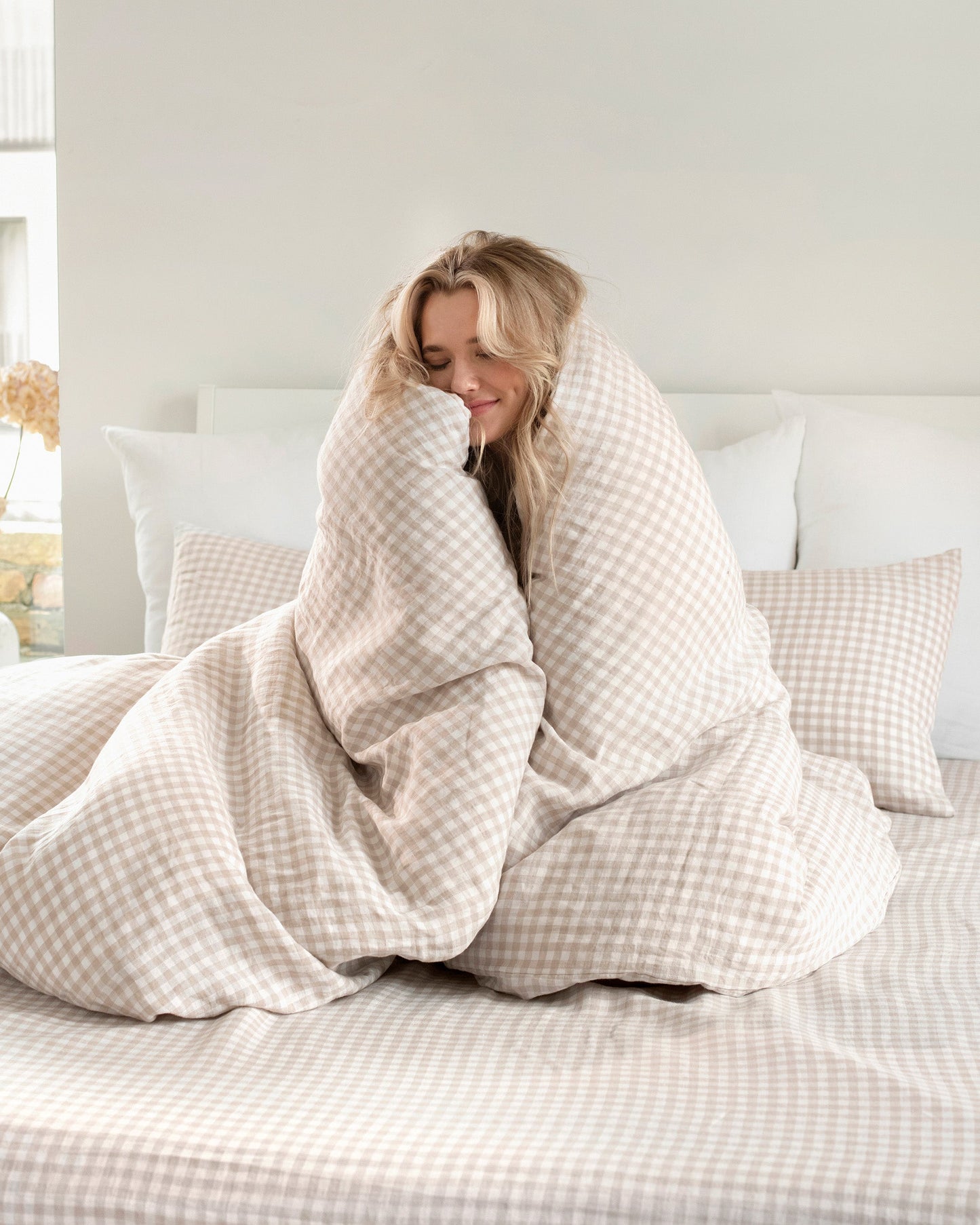Custom size Natural gingham linen duvet cover - MagicLinen