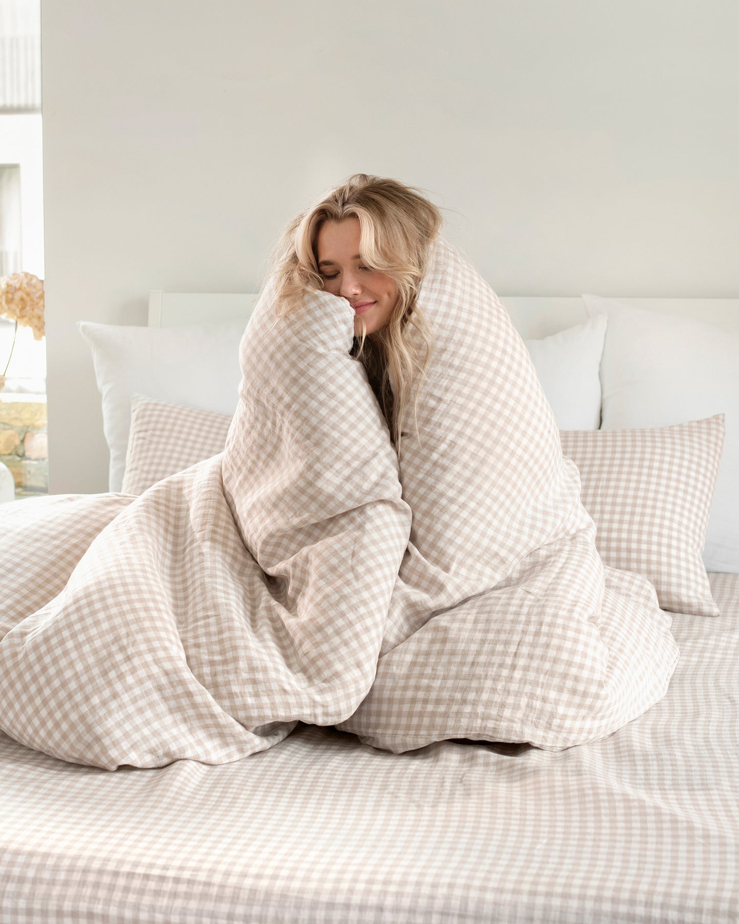 Natural gingham linen duvet cover set (3 pcs) - MagicLinen
