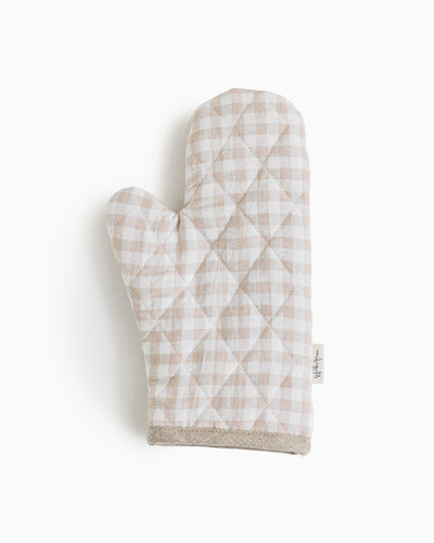 Linen oven mitt (1 pcs) in Natural gingham - MagicLinen