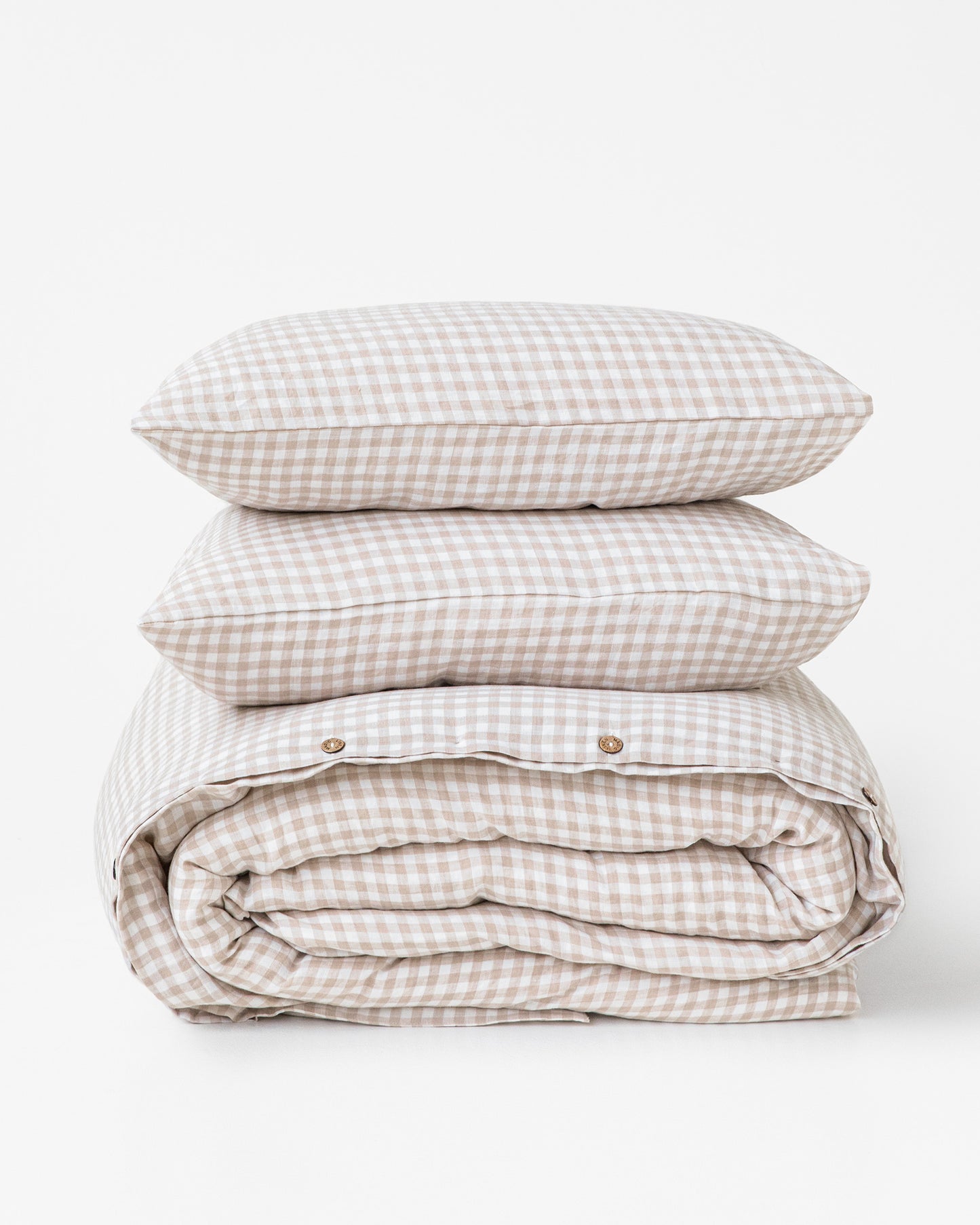 Natural gingham linen duvet cover set (3 pcs) - MagicLinen