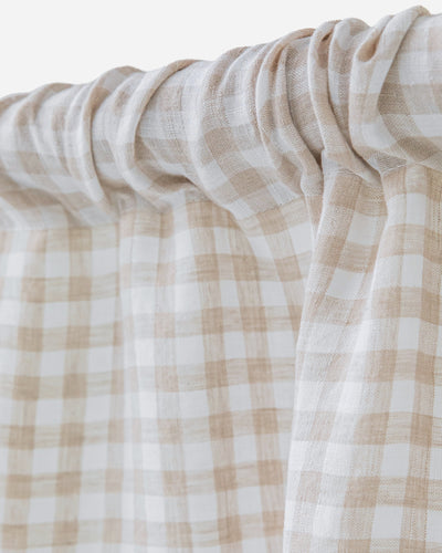 Rod pocket linen curtain panel (1 pcs) in Natural gingham - MagicLinen