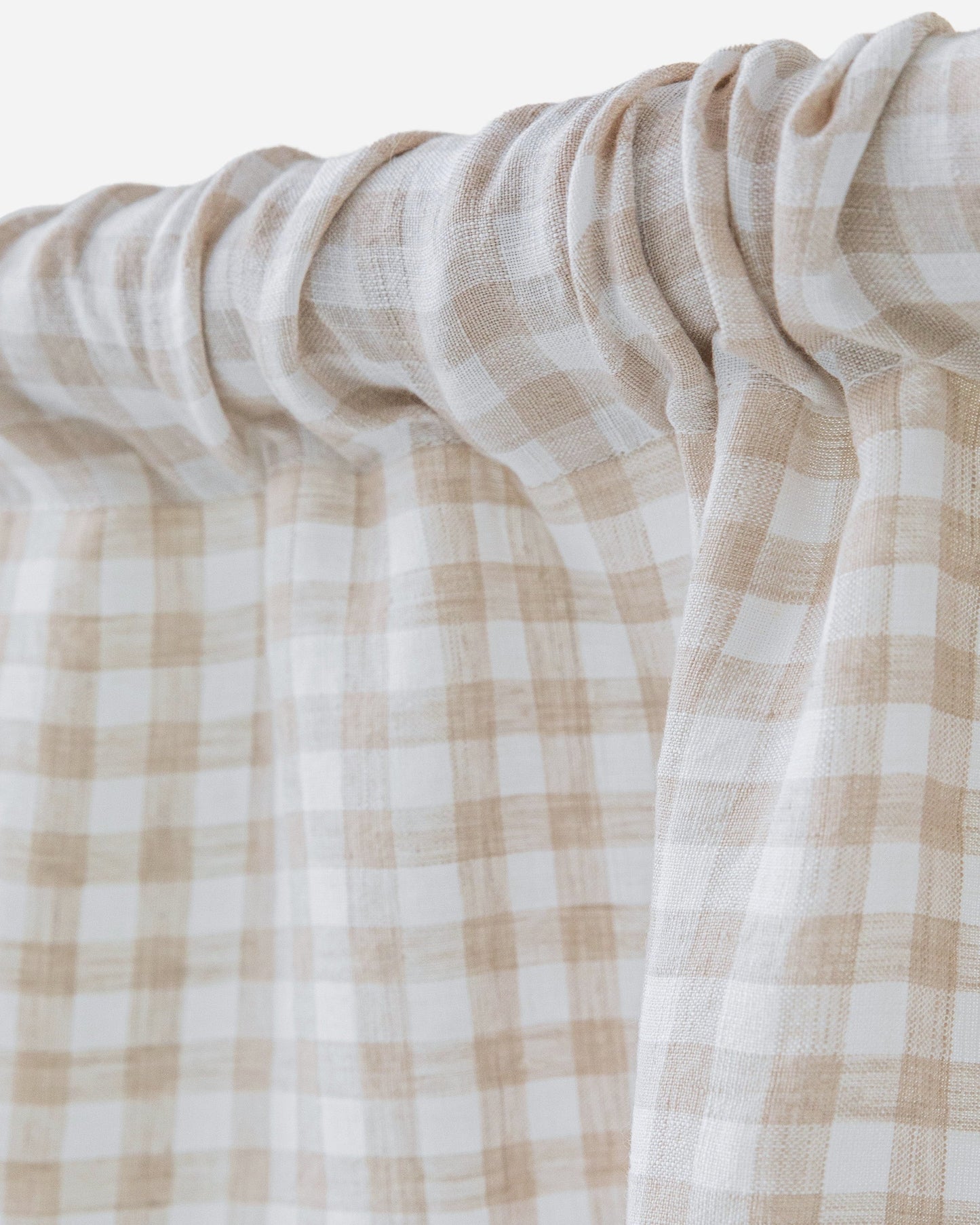 Custom size rod pocket linen curtain panel (1 pcs) in Natural gingham - MagicLinen
