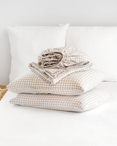 Natural gingham linen sheet set (4 pcs) - MagicLinen