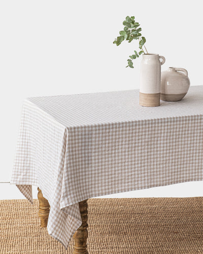 Natural Gingham Linen tablecloth - MagicLinen