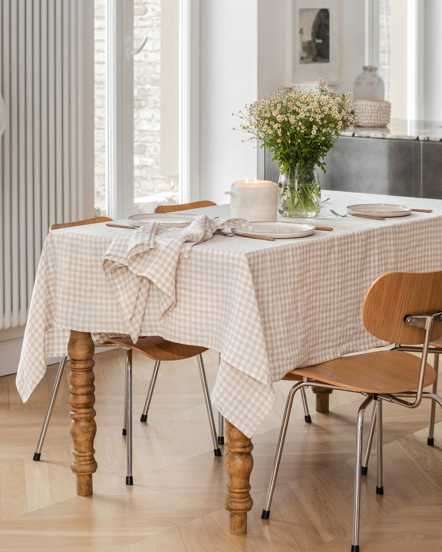 Natural Gingham Linen tablecloth - MagicLinen