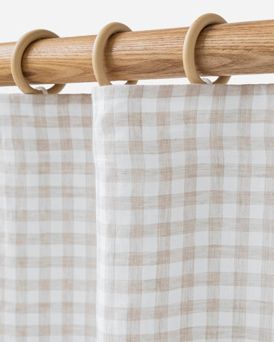 Pencil pleat linen curtain panel (1 pcs) in Natural gingham - MagicLinen