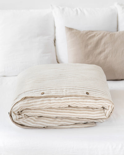 Striped in natural linen duvet cover - MagicLinen