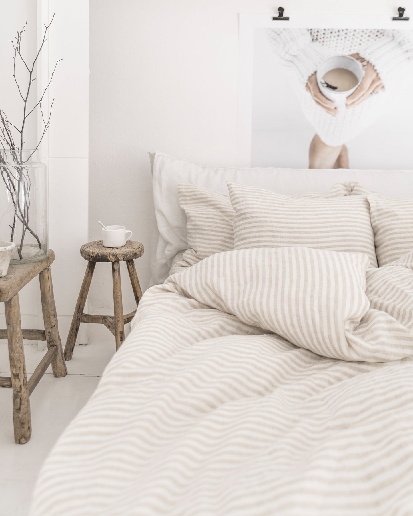 Striped in natural linen duvet cover set (3 pcs) - MagicLinen