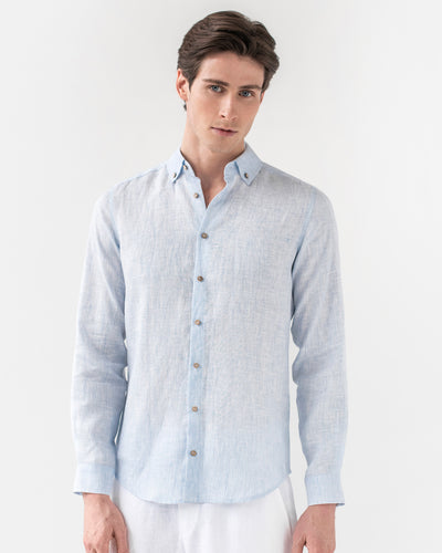 Men's linen shirt NEVADA in pinstripe blue - MagicLinen