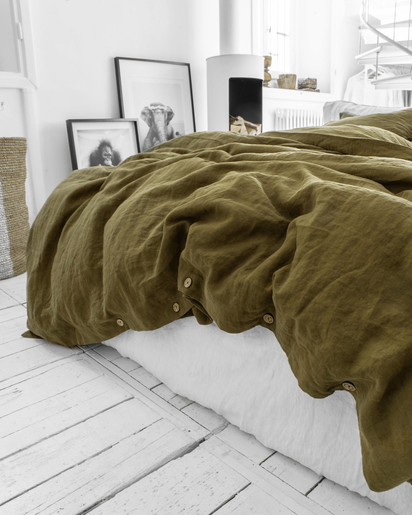 Custom size Olive green linen duvet cover - MagicLinen