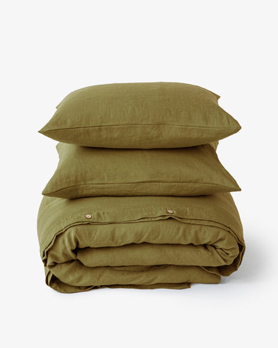 Olive green linen duvet cover set (3 pcs) - MagicLinen